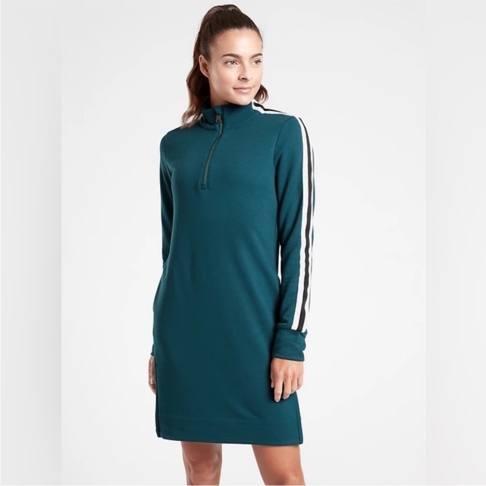 Athleta Crosstown Track Sweatshirt Dress Oceanic Teal Medium